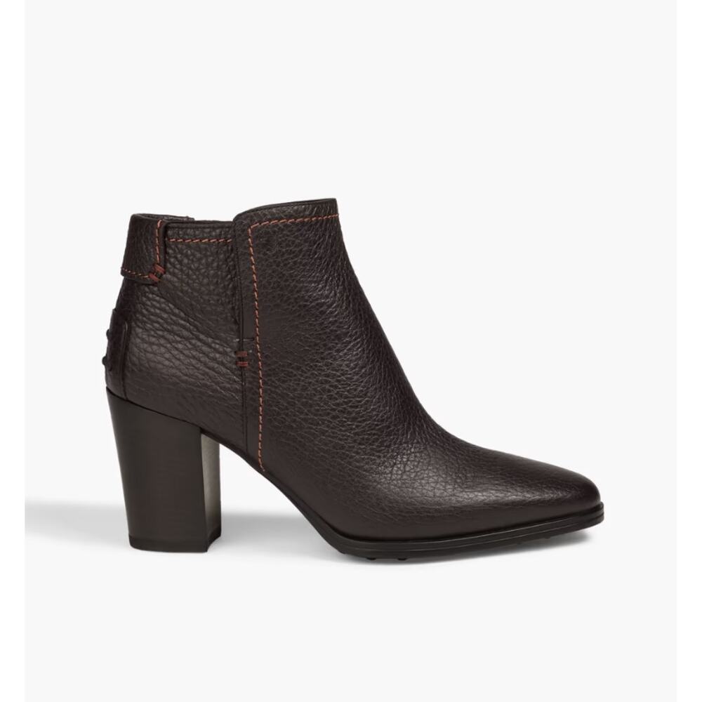TODS Pebbled Leather Ankle Boots in Dark Brown Size 36